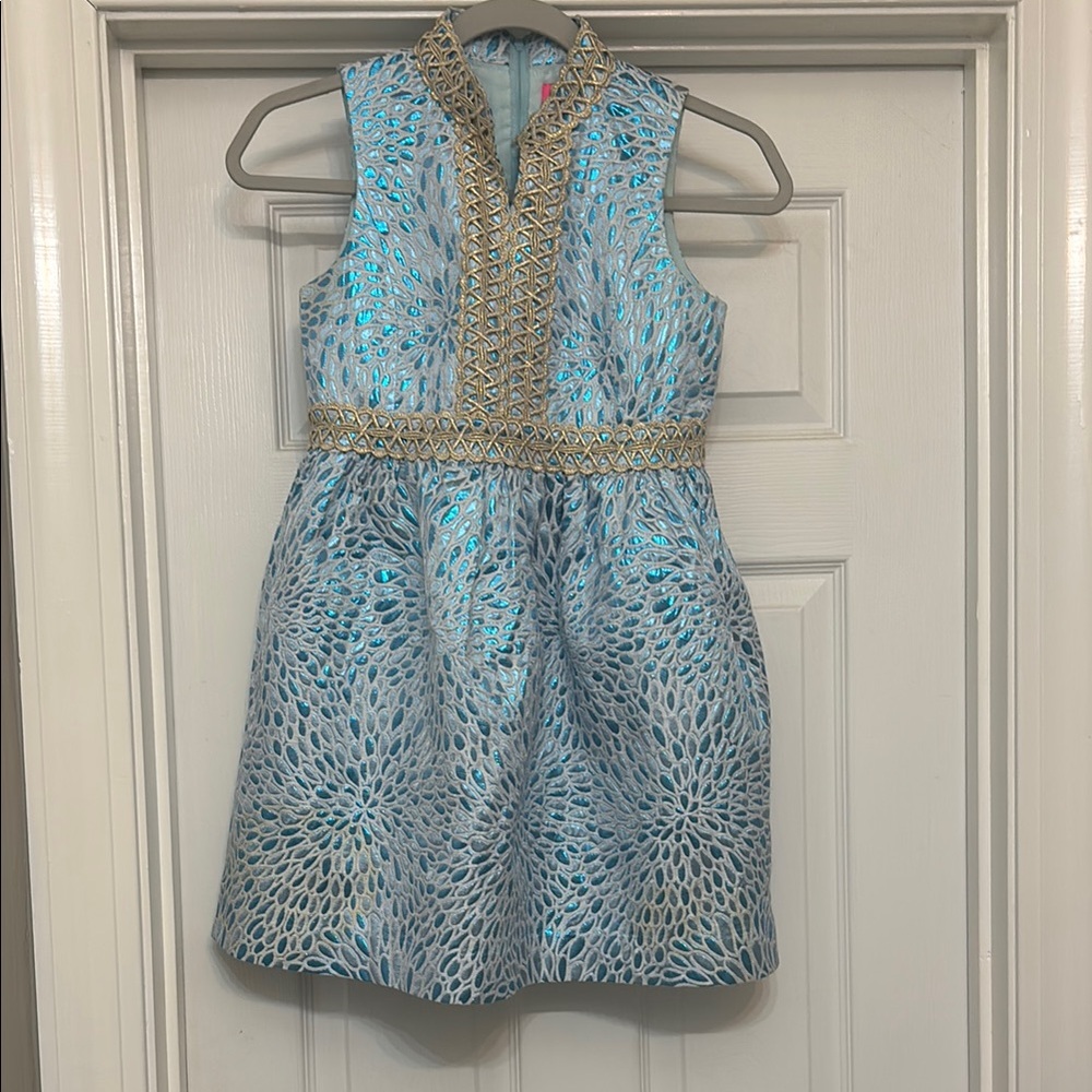 Lilly Pulitzer Blue and Gold Formal Kids Dress